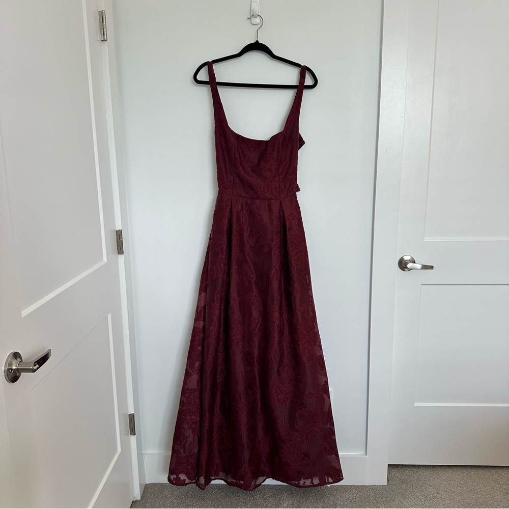 NWT Lulus Perfected Aura Red Jacquard Tie-Back Maxi Dress with Pockets - Picture 4 of 16